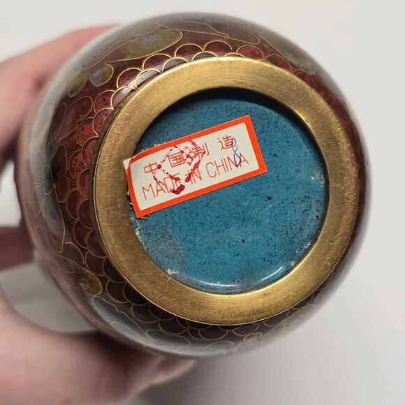 Vintage Chinese Cloisonne Floral Vase - Picture 7 of 8